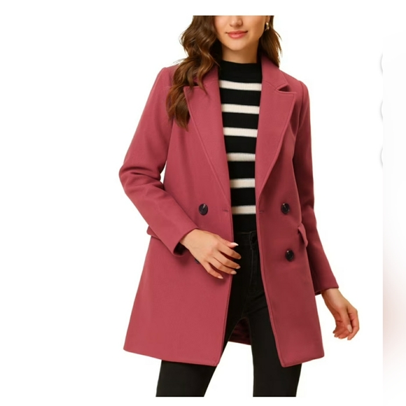 🏷Allegra K NWT Women's Notch Lapel Double Breasted Belted Trenchcoat L - Picture 2 of 16